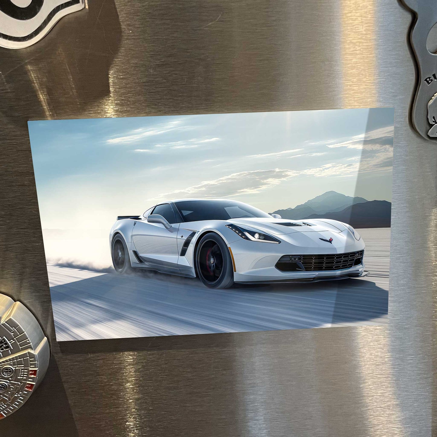 White 2019 Corvette C7 Metal Poster