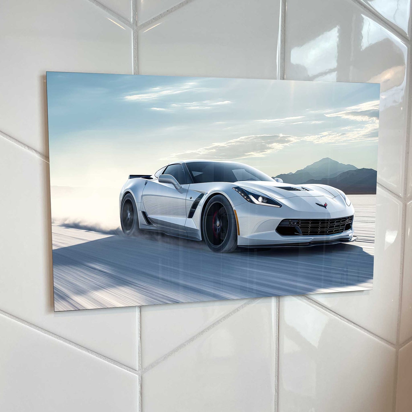 White 2019 Corvette C7 Metal Poster