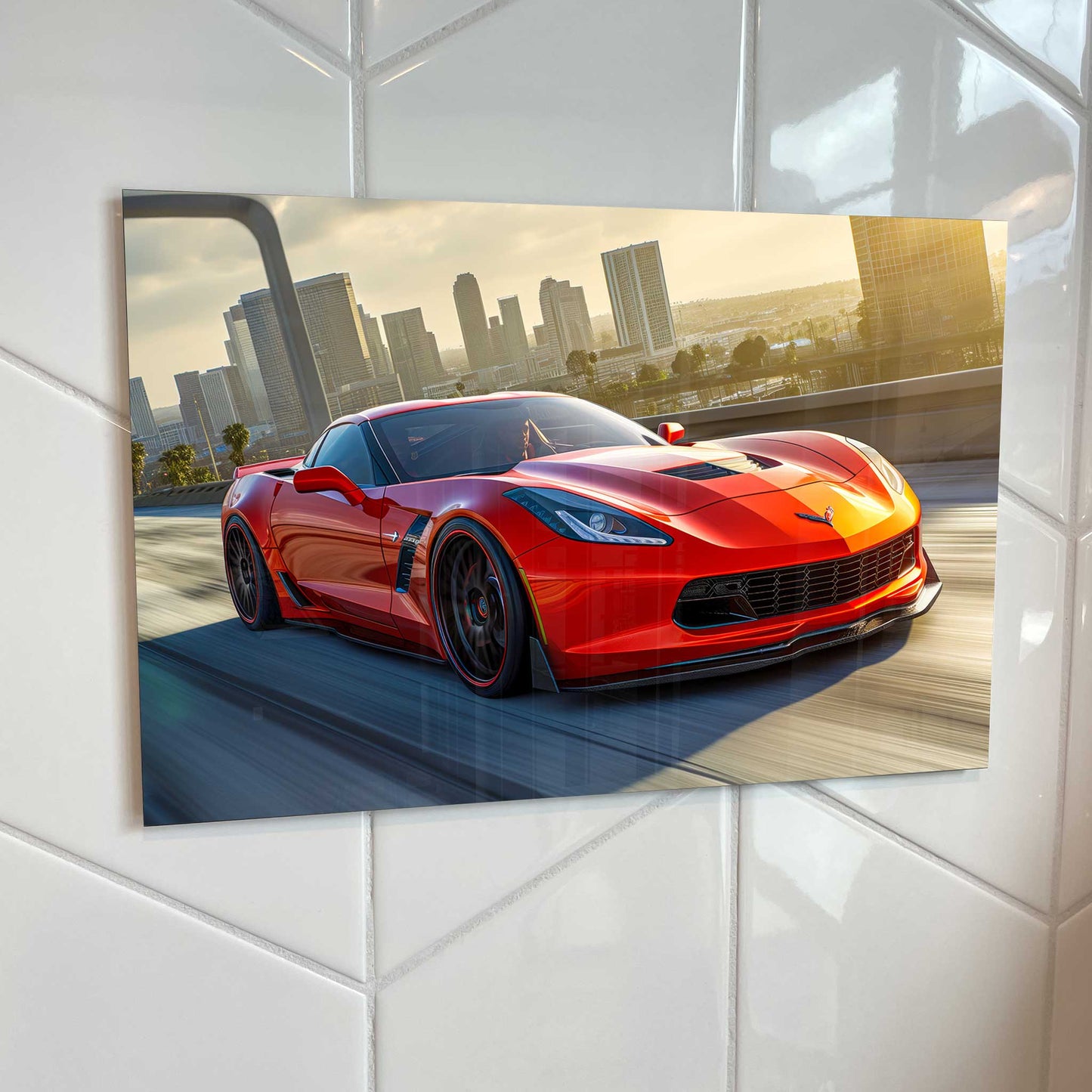 Red 2019 Corvette C7 Metal Poster