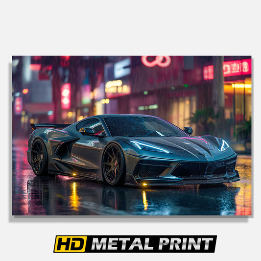 Gray 2023 Corvette C8 Metal Poster