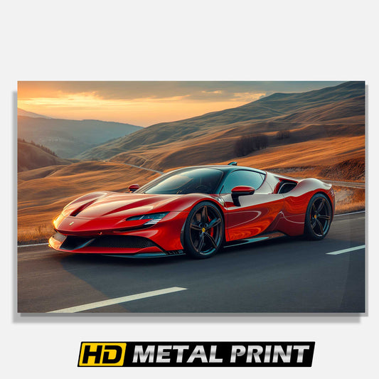 2024 Red Ferrari SF90 Stradale Metal Poster