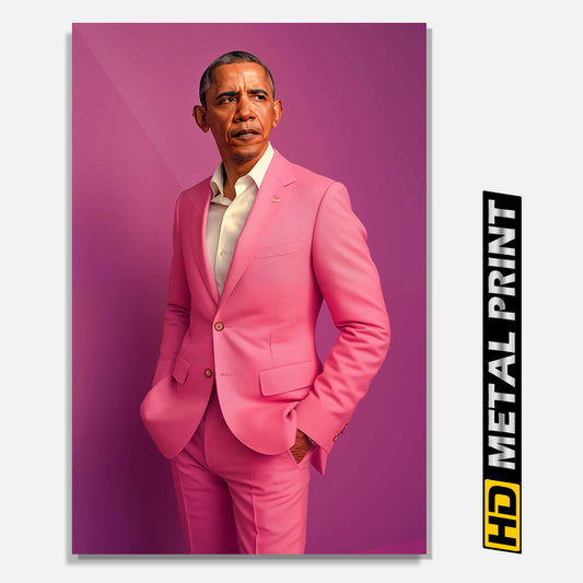 Barack Obama in Pink Suit Metal Poster