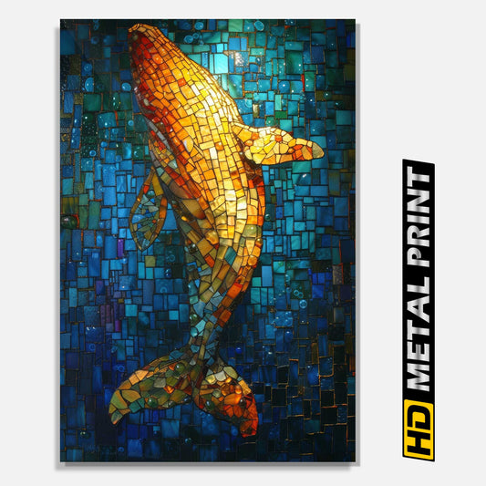Surfacing Whale Stained Glass Metal Print