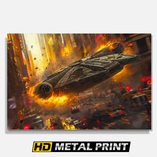 Star Wars Millenium Falcon in NYC Print on Metal