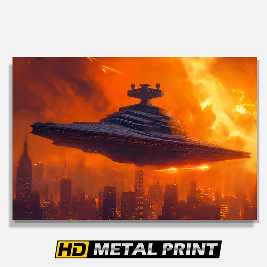 Star Wars Imperial Star Cruiser over NYC Metal Print