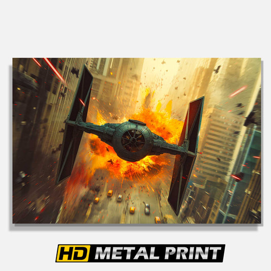 Tie Fighter Over NYC Print on Metal