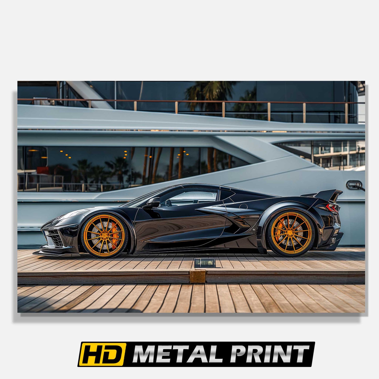 Black 2024 Corvette C8 Metal Print