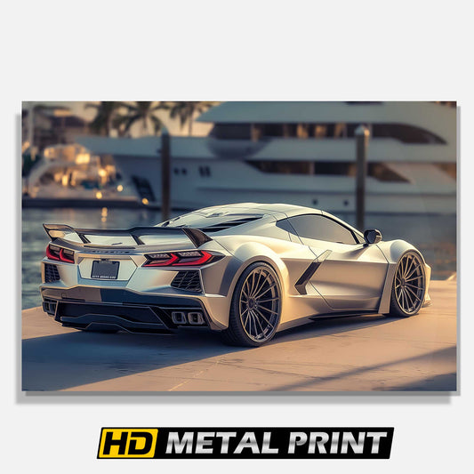 Silver 2024 Corvette C8 Metal Print