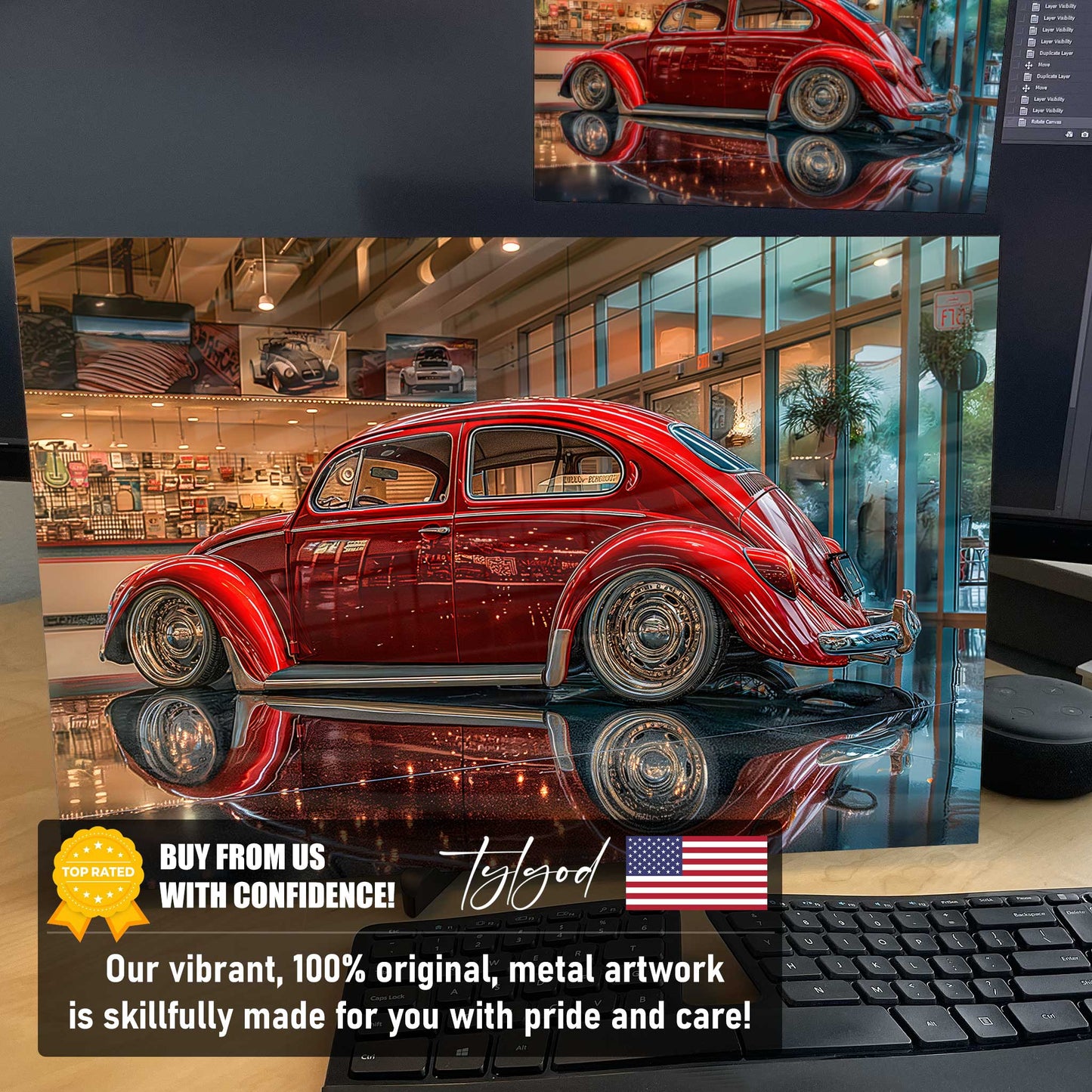 1958 Red Volkswagen Beetle Metal Print