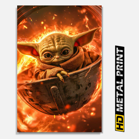 Baby Yoda Flying Metal Print