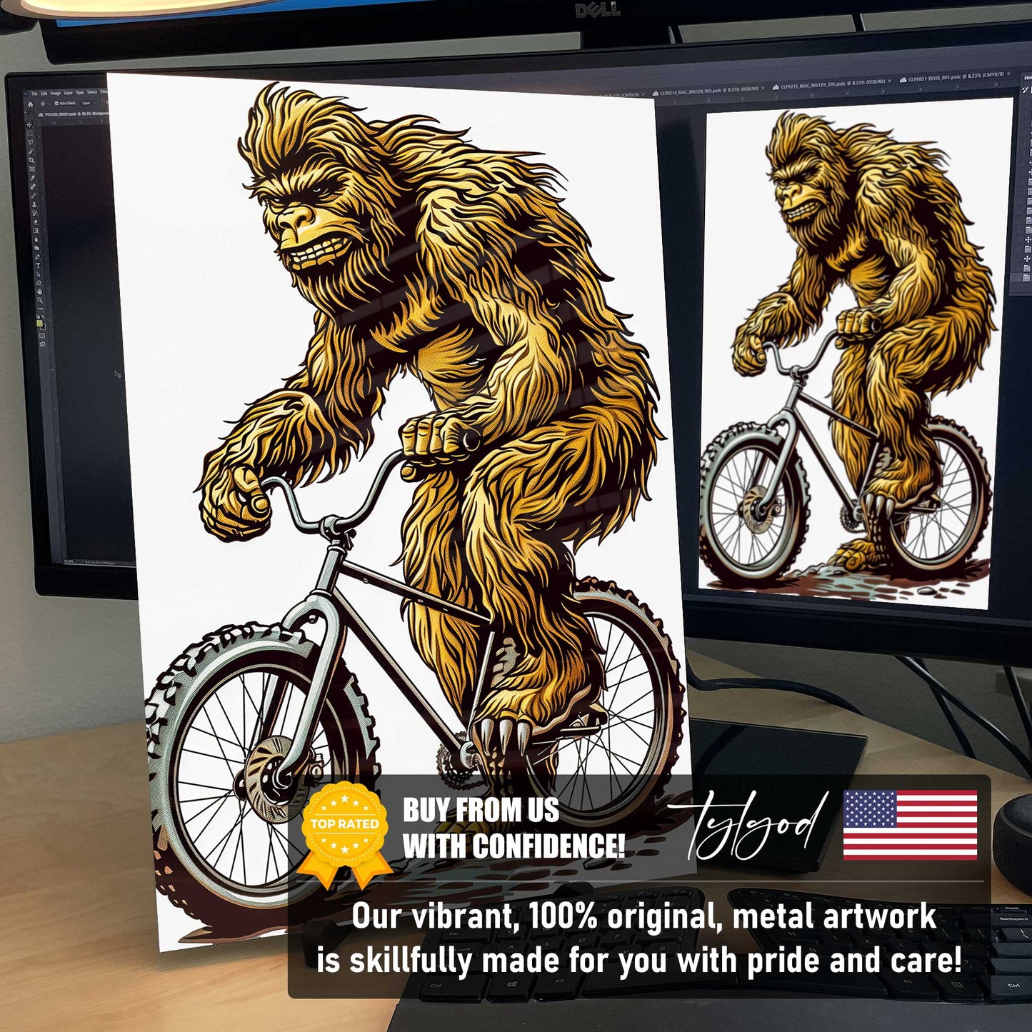 Sasquatch Bigfoot Biking Poster Metal Print