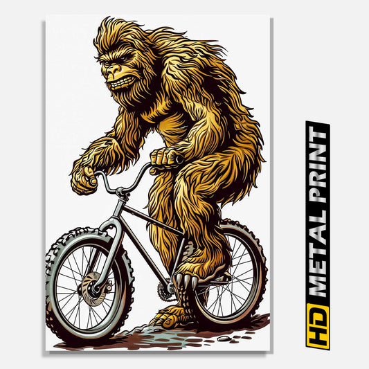 Sasquatch Bigfoot Biking Poster Metal Print