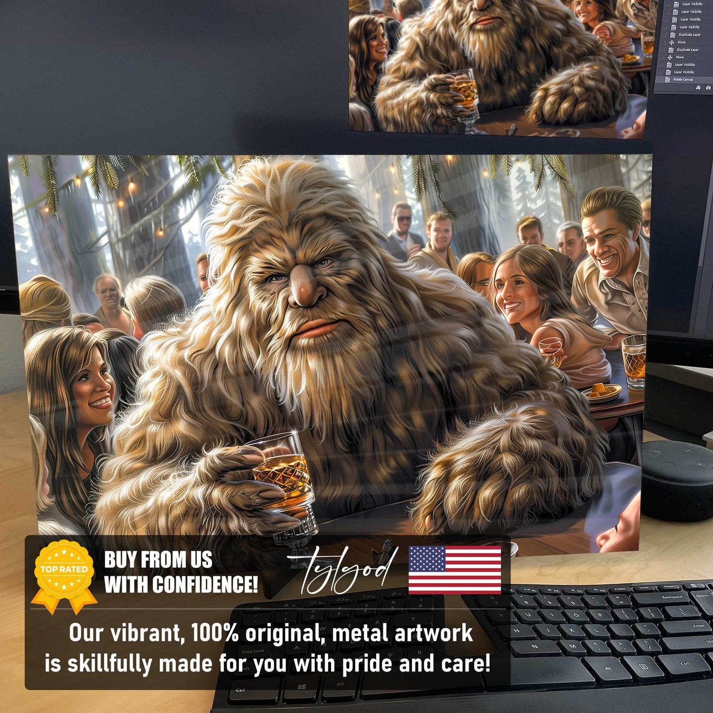 Sasquatch Whiskey Bigfoot Poster Metal Print