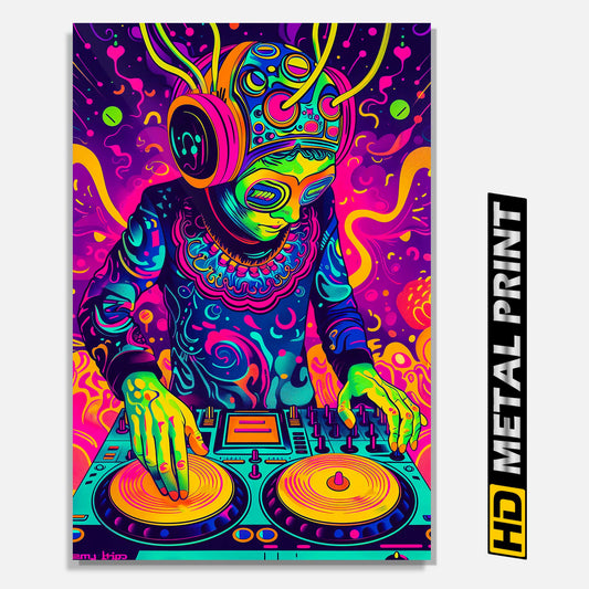 Alien DJ Psychedelic Acid Trippy Metal Print