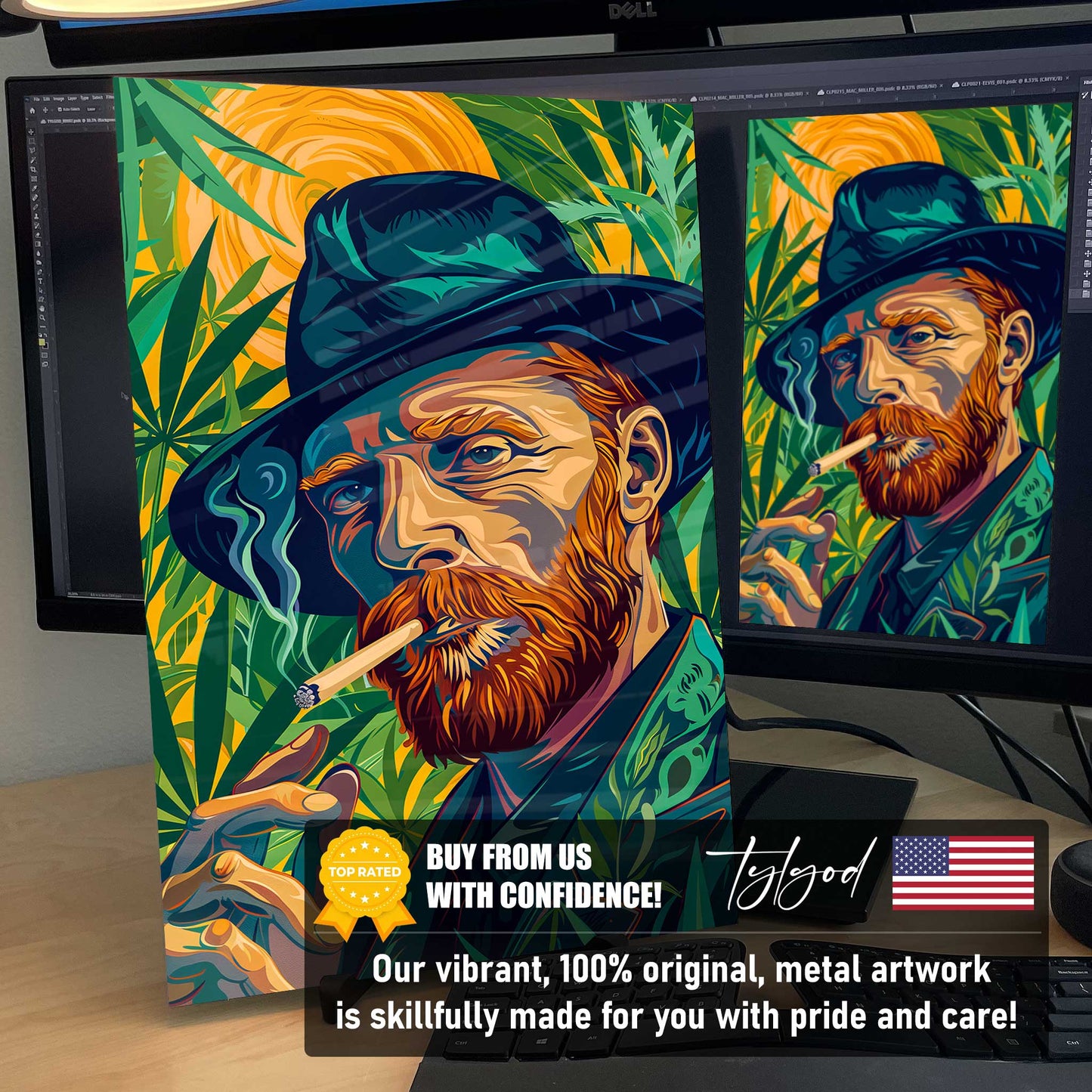 Buddy Van Gogh Cannabis Marijuana Trippy Metal Print