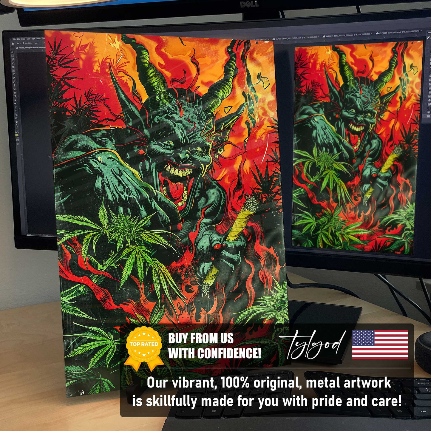 Devil's Lettuce Cannabis Marijuana Trippy Metal Print