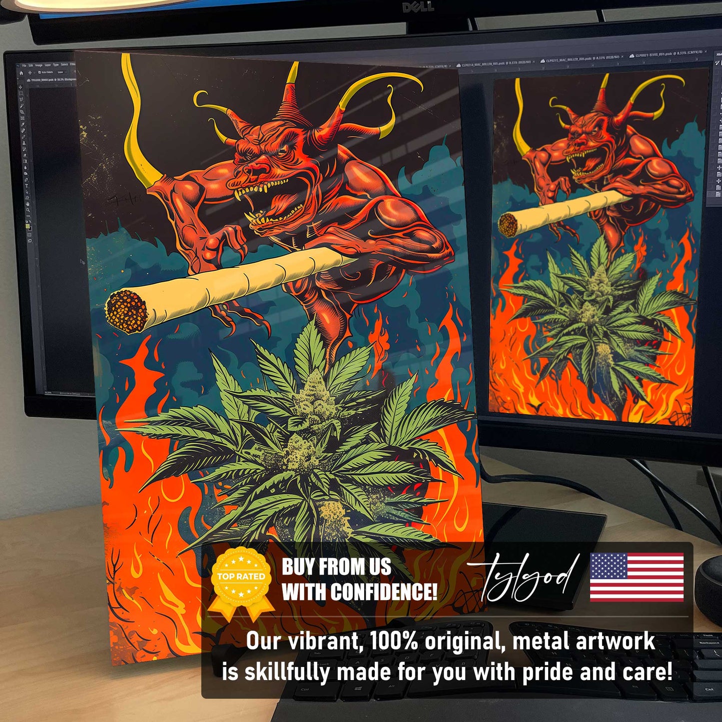 Devil's Lettuce Cannabis Marijuana Trippy Metal Print