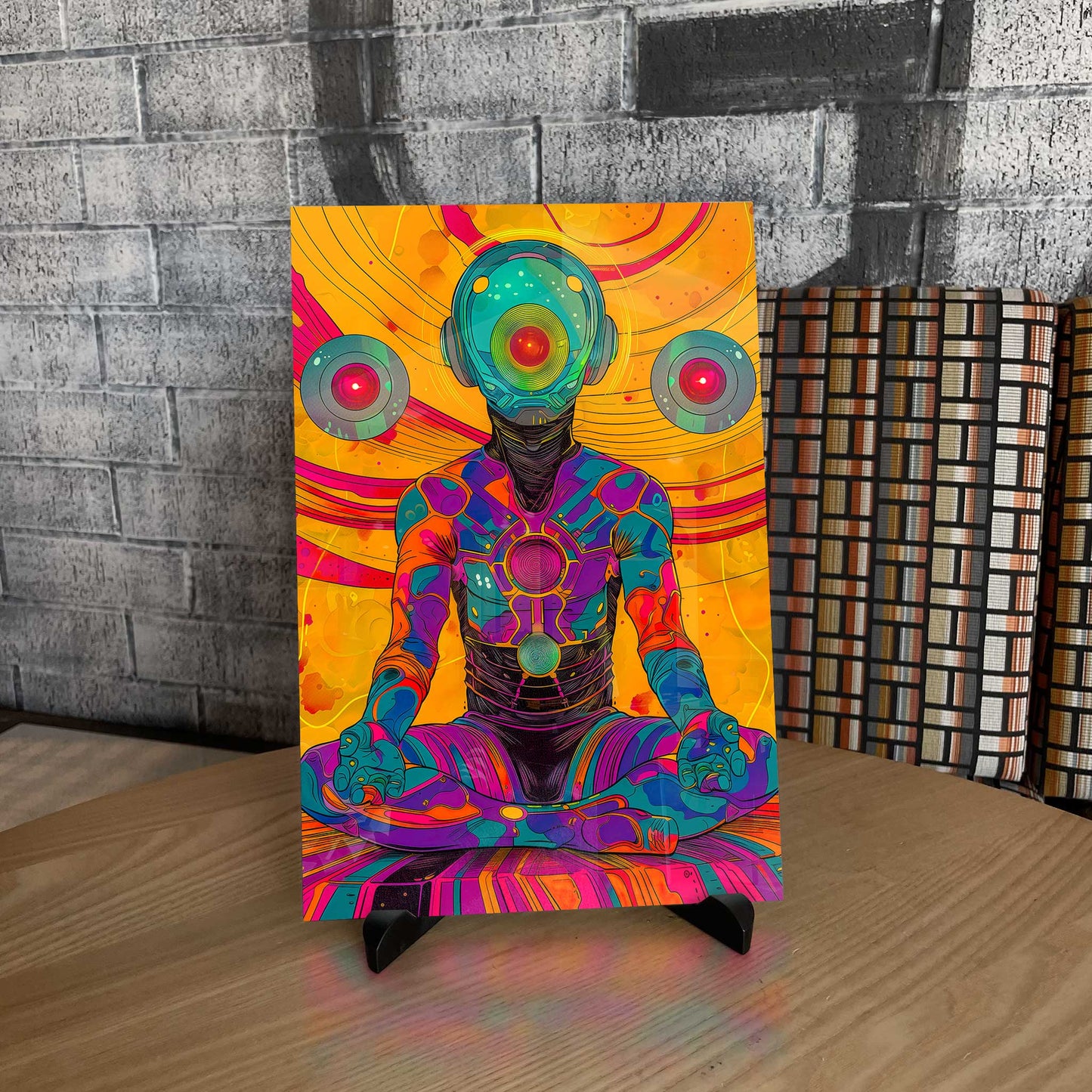 Alien Space Traveler Meditating Trippy Psychedelic Metal Print