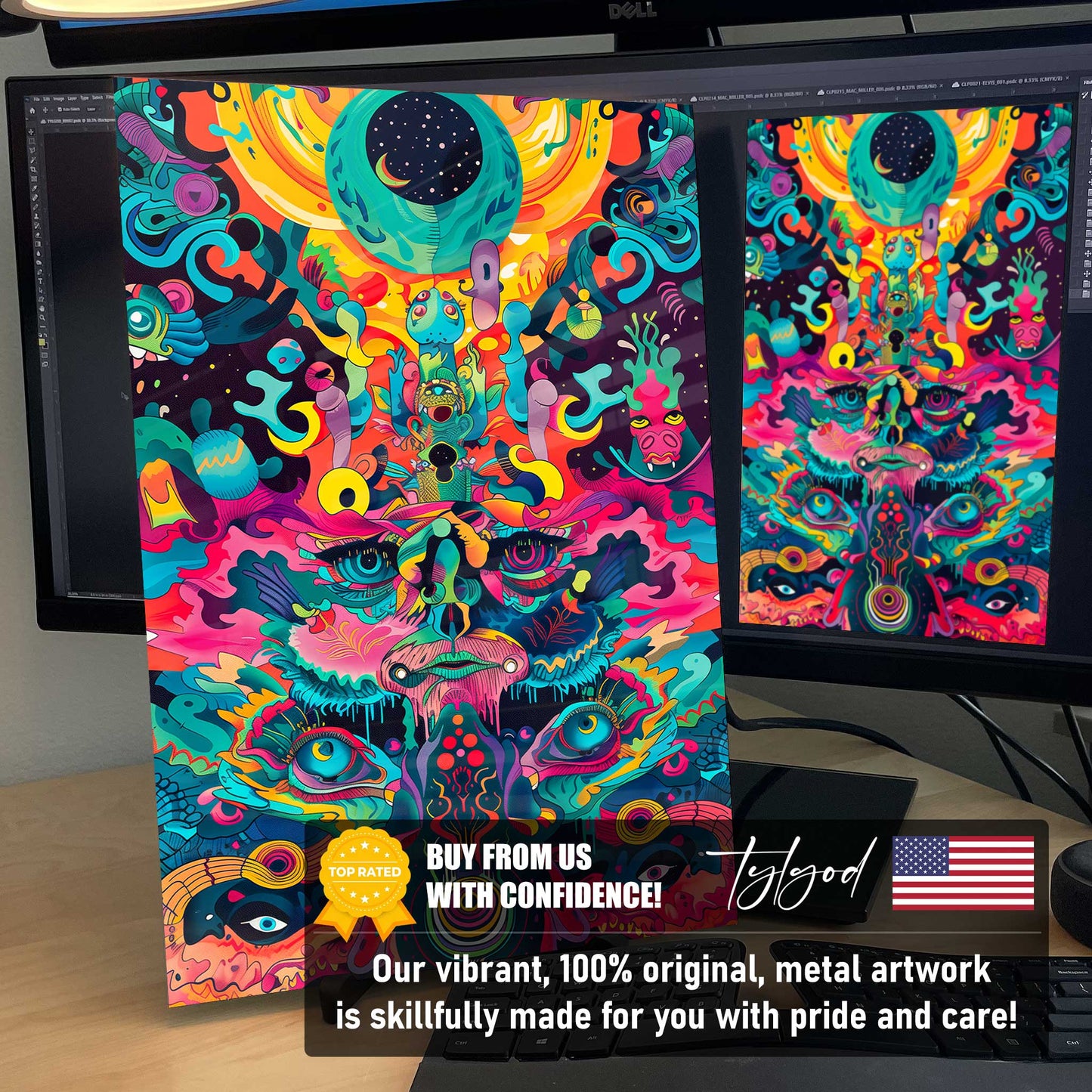 Trippy Scape Acid Psychedelic Vibrant Metal Print